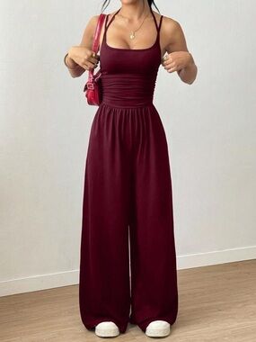 Wide-Leg Jumpsuit in Deep Burgundy